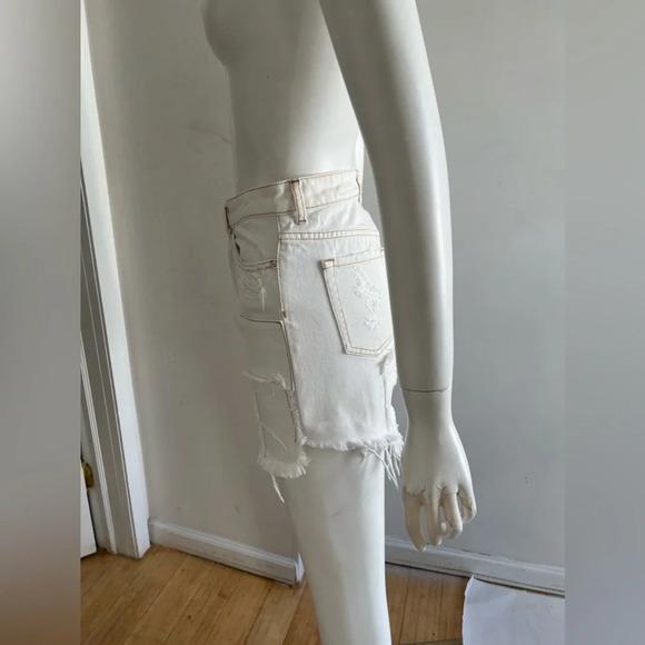 Retrofete Irene Denim Mini Skirt Patchwork White Acid Wash Asymmetrical Hem XS - Picture 3 of 8